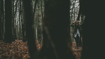 woman in blue denim pants standing on forest