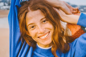 Woman in Blue Long-sleeved Top