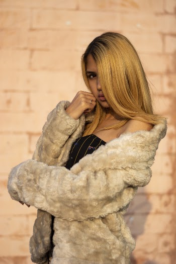 Woman in Brown Fur Coat Standing Beside Brick Wall