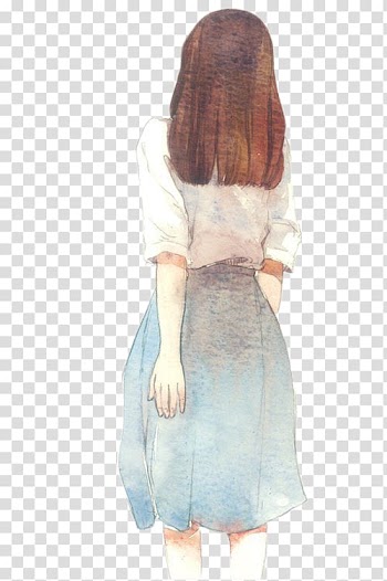Woman in gray skirt , Watercolor painting Drawing Anime Art, Creative cute cartoon transparent background PNG clipart