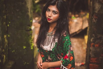 Woman in Green Printed Dress
