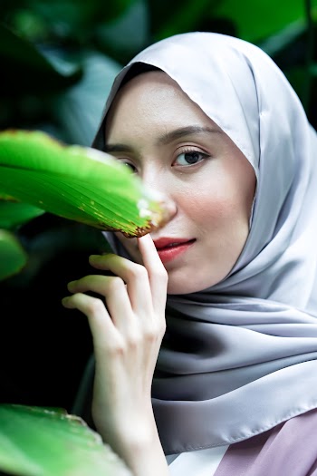 Woman In Grey Hijab Veil