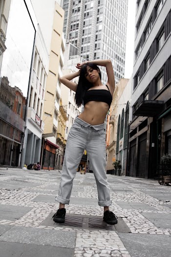 Woman in Lbakc Sport Bra