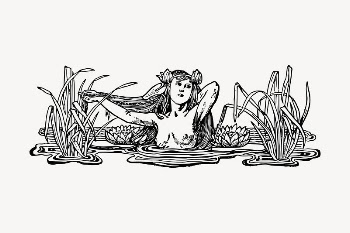 Woman in pond clipart, vintage | Free Vector - rawpixel