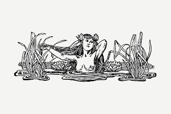 Woman in pond drawing, vintage | Free PSD - rawpixel