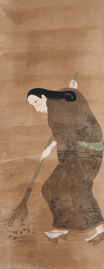 woman in profile sweeping leaves | Free Photo - rawpixel