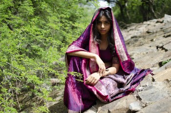 Woman in Purple and Gray Sari Dress