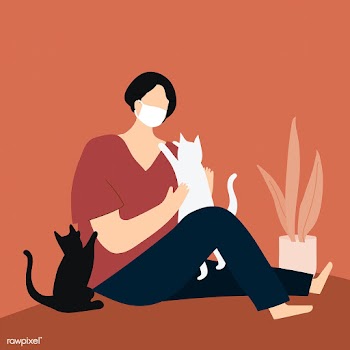 Woman in quarantine playing with her cats vector  | Free  vector - 2311271