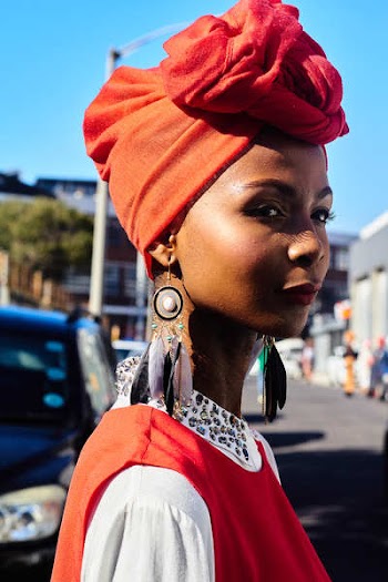 Woman in Red and White Collared Top