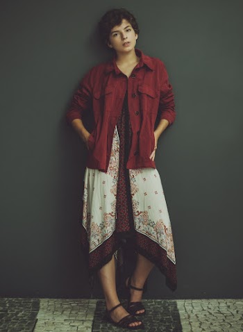 Woman In Red Denim Jacket