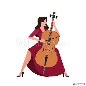 Woman in red dress play the cello