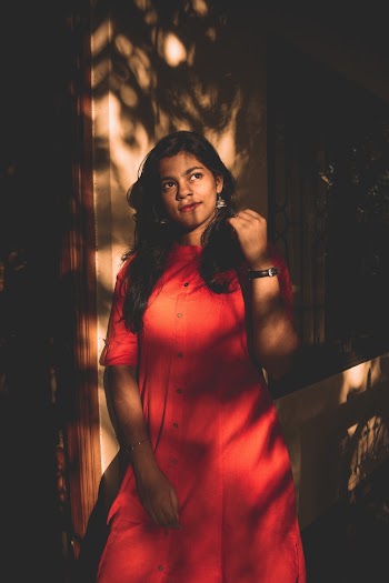 Woman in Red Kameez Dress Standing