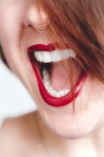 Woman in Red Lipstick Opening Her Mouth