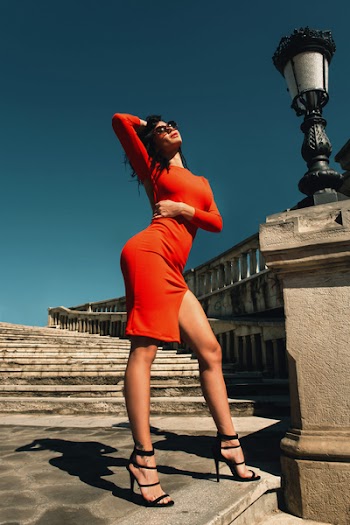 Woman in Red Long-sleeved Dress
