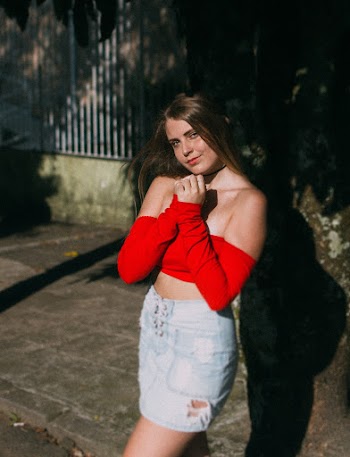 Woman In Red Off Shoulder Top