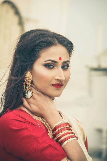 Woman In Red Sari Dress 