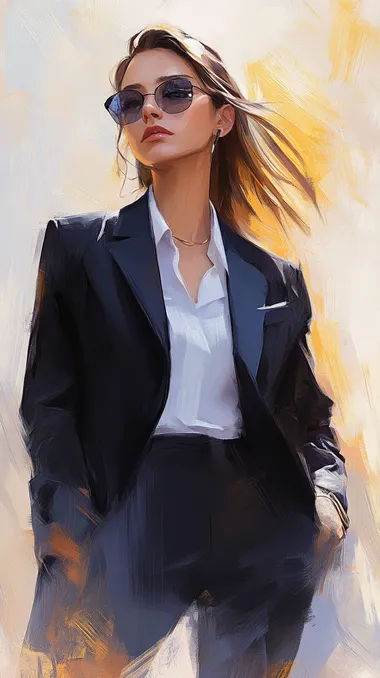 Woman in Suit and Sunglasses in Modern Office Setting for Business Book Cover