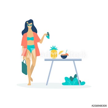 Woman in swimsuit with fresh cocktail