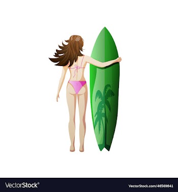 woman in swimsuit with surfboard
