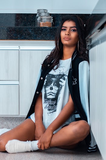 Woman In White Crew Neck Shirt