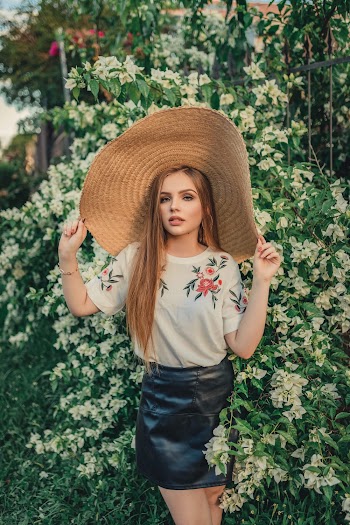 Woman In White Floral Crew Neck T-shirt