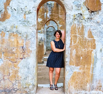 Woman Leaning On Brown Structure
