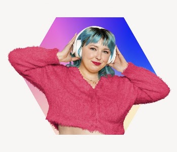 Woman listening to music, hexagon | Free PSD - rawpixel