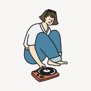 Woman listening to music sticker, | Free PSD Illustration - rawpixel
