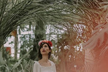woman looking on the green leaf plant