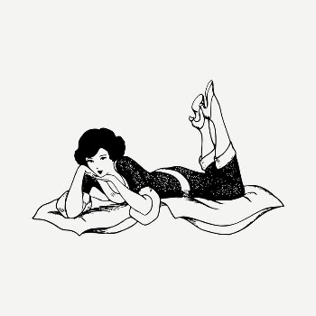 Woman lying down drawing, vintage | Free PSD - rawpixel