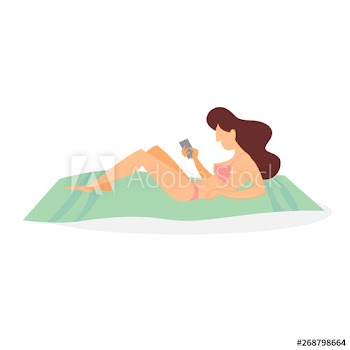 Woman lying on the beach in the swimming suit