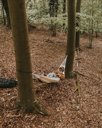 Woman Lying on White Hammock