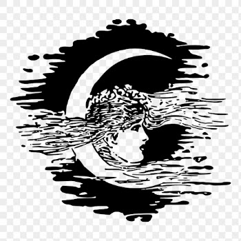 Woman & moon drawing png | Free PNG - rawpixel