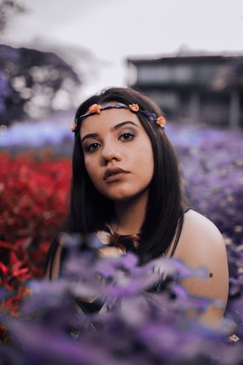 Woman on Flower Field