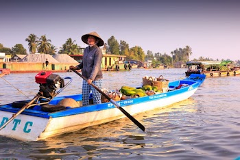 Woman Paddling on Boat
