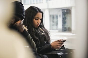 Woman Phone Bus