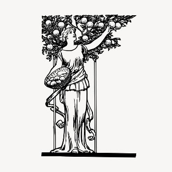 Woman picking apple clipart, vintage | Free Vector - rawpixel