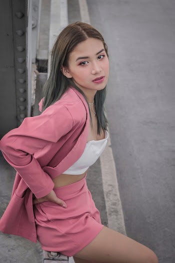 Woman Pink Blazer and Pink Skirt