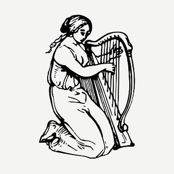 Woman playing harp drawing, vintage | Free PSD - rawpixel