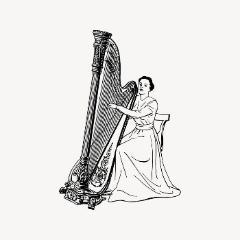 Woman playing harp drawing, vintage | Free Vector Illustration - rawpixel