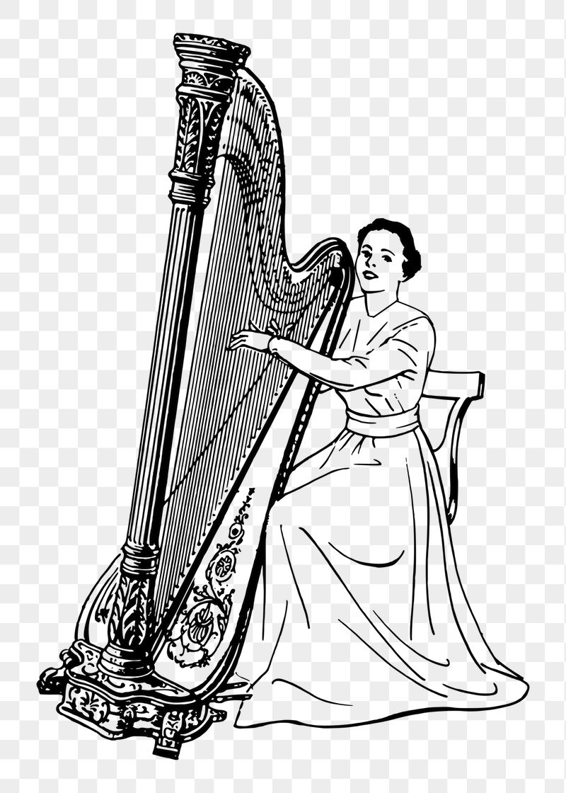 Woman playing harp png sticker, | Free PNG - rawpixel