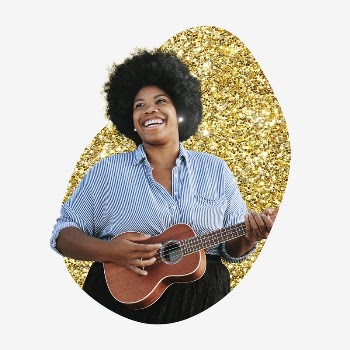 Woman playing ukulele collage element, | Free PSD - rawpixel