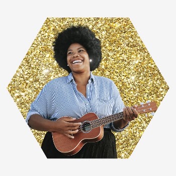 Woman playing ukulele collage element, | Free PSD - rawpixel