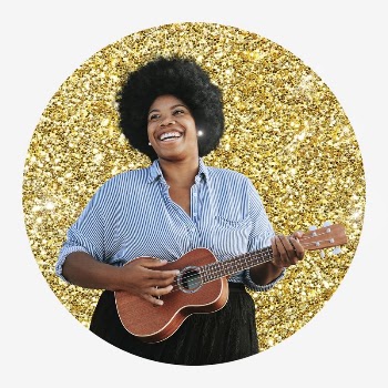 Woman playing ukulele collage element, | Free PSD - rawpixel