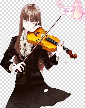 Woman playing violin anime character transparent background PNG clipart
