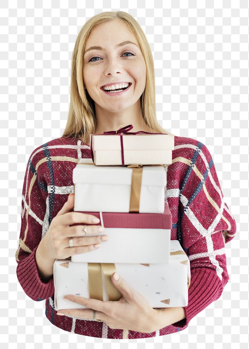 Woman png carrying gift boxes | Free PNG - rawpixel