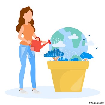 Woman pours water from the watering can on earth