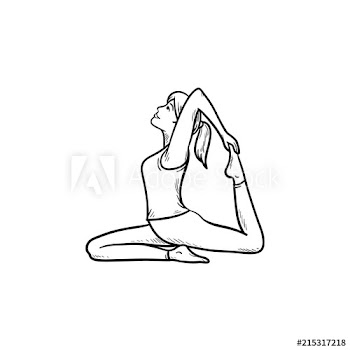 Woman practicing yoga king pigeon pose hand drawn outline doodle icon