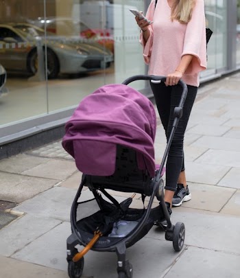 Woman Pushes Stroller While Using Phone