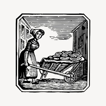 Woman pushing wheelbarrow clipart, vintage | Free Vector Illustration - rawpixel